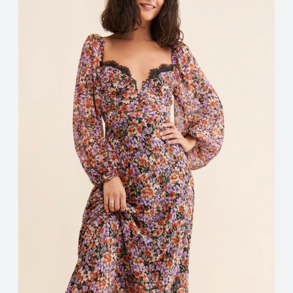 Astr Sylvie Multicolor Floral Long Sleeve Dress